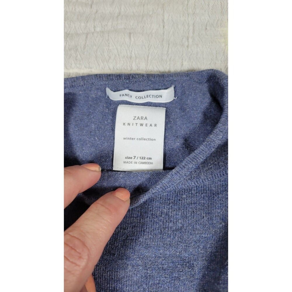 ZARA Girls Knit Ruffle Sweater‎ Dress Blue Size 7 (122 cm) – Winter Collection - Picture 2 of 4